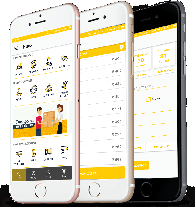 Booking Bhai mobile app is available on Android and iOS platform with all service features like on-demand and scheduled service booking, rate chart, online shopping, city specific services for Kochi, Thiruvananthapuram, Thrissur, Bangalore, Kozhikode, Chennai, Mumbai and Delhi.